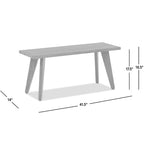 3D dimension diagram of Capri 41.5' red oak wood bench in dark brown. Compact and stylish seating for dining or bedroom.