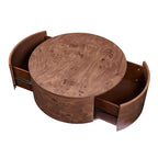 Burl Wood Coffee Table with Drawers - 360° Rotating Top.