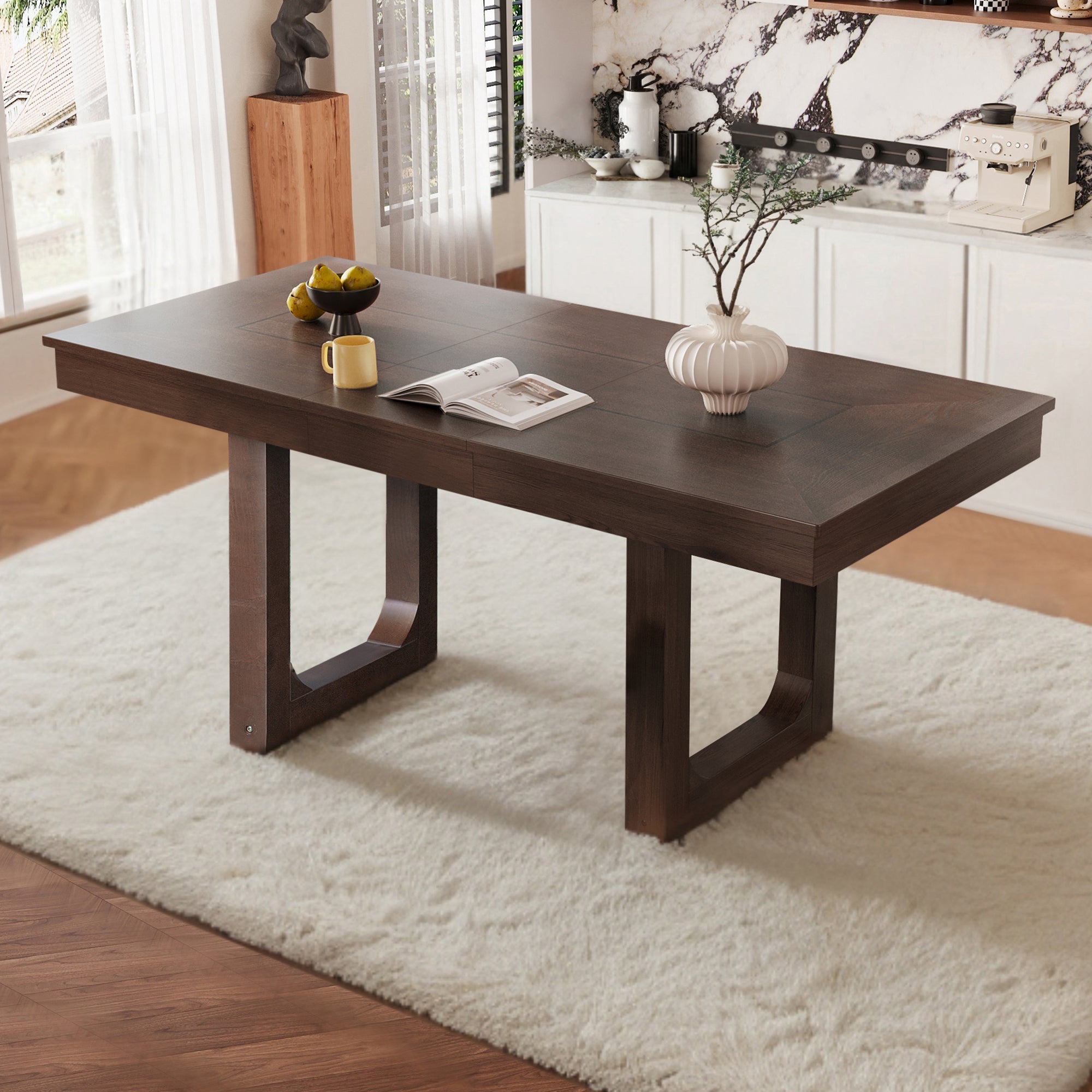 60-78 Inch Extendable Walnut Wooden Dining Table for Farmhouse Kitchen