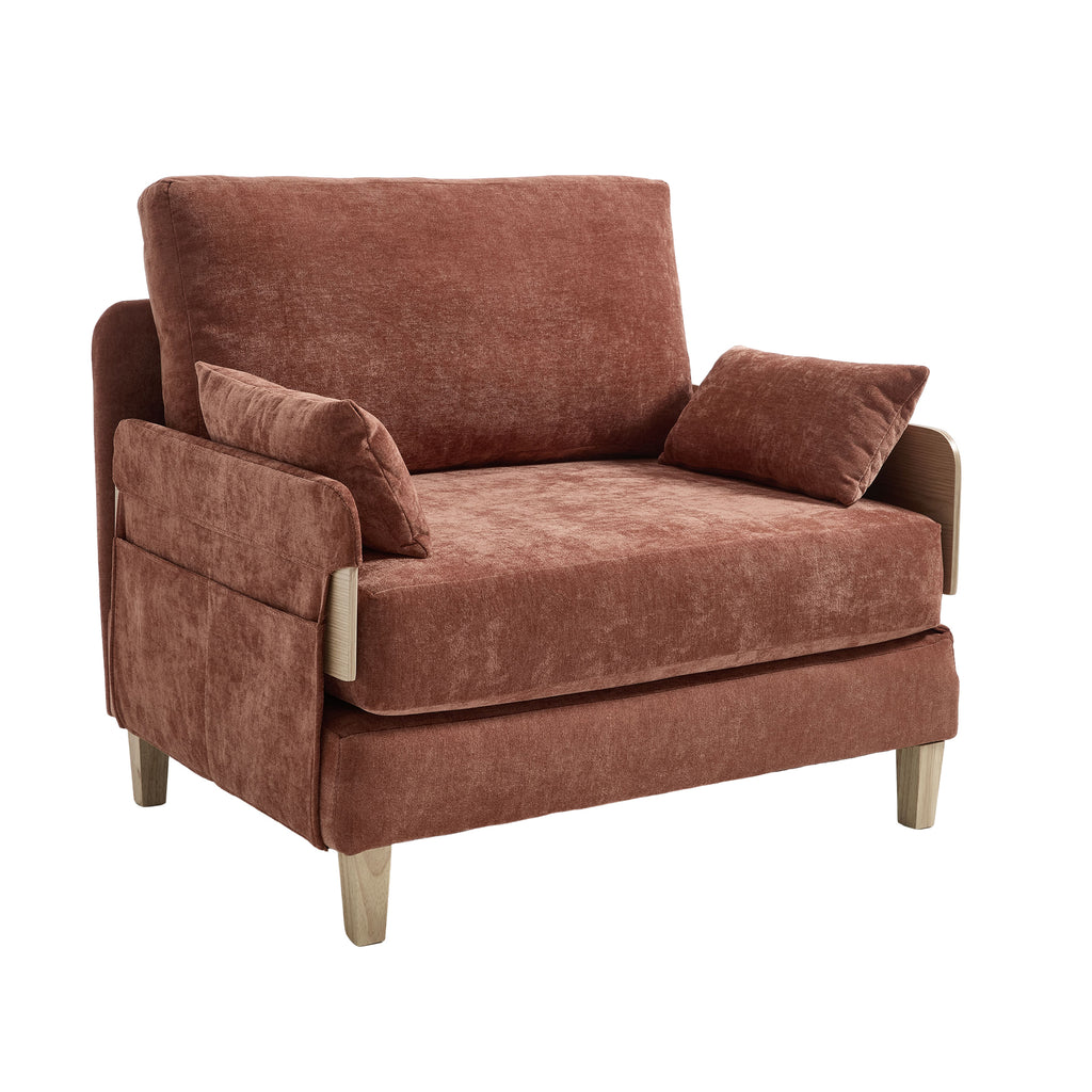 Angled view of the Convertible Sofa Bed Recliner - 3-in-1 with plush cushions and wooden legs, perfect for small living spaces.