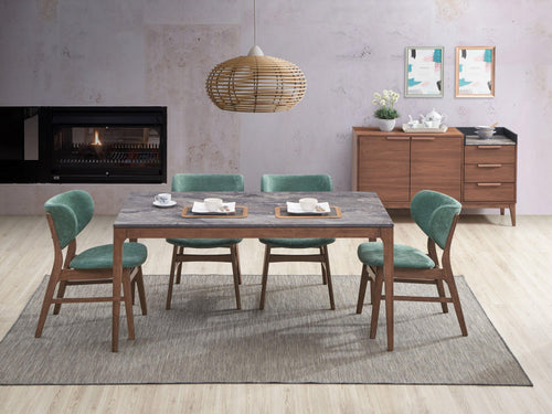 Stylish 5-Piece Walnut Dining Set with Faux Marble Table.