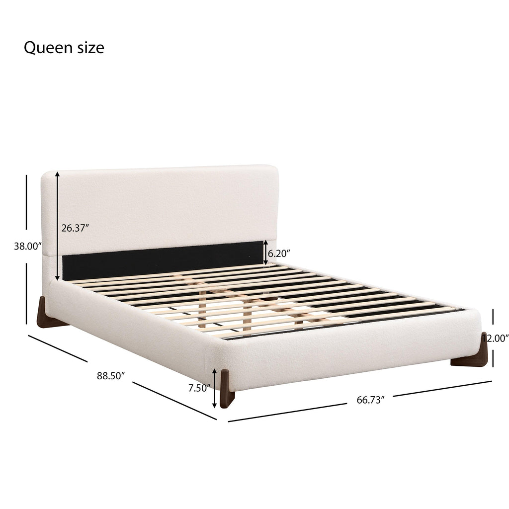 White Upholstered Queen Bed with Solid Wood Legs.