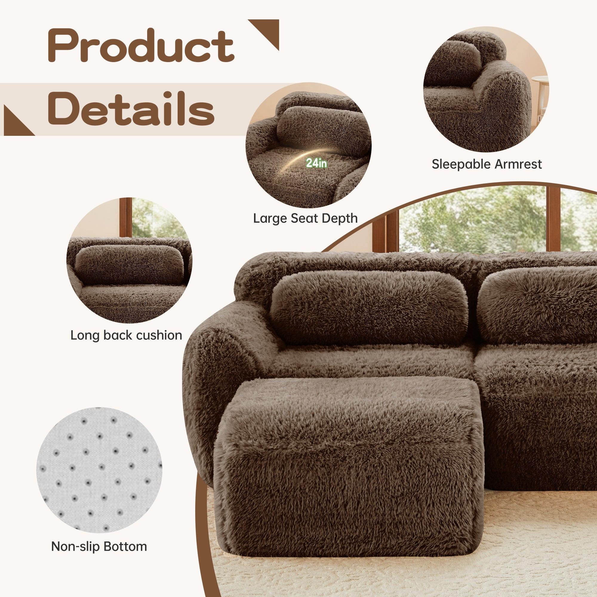 Modular Plush Sectional Sofa - Anti-Slip, No Assembly.