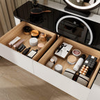 Modern Vanity Table with Glass Top and Storage Cabinet.