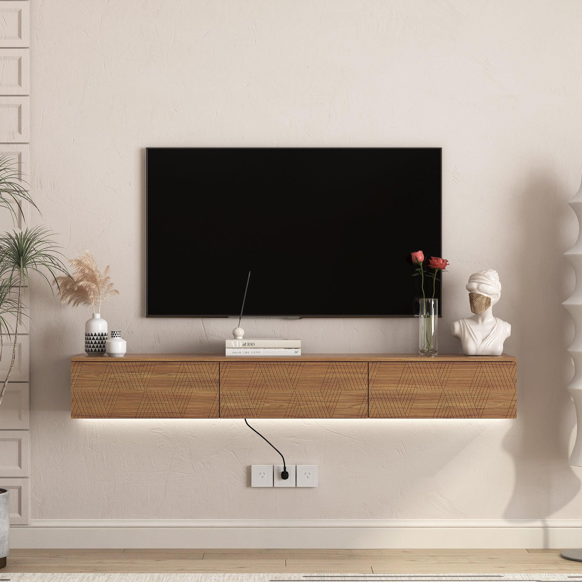 LED Floating TV Stand Wall Mounted for 55-65 Inch TVs.