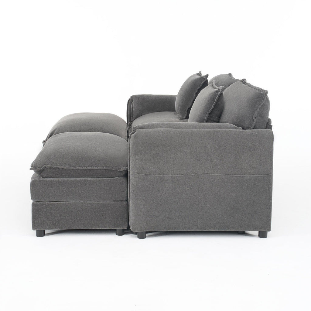 Modular Sectional Sofa with Ottomans for Living Room.