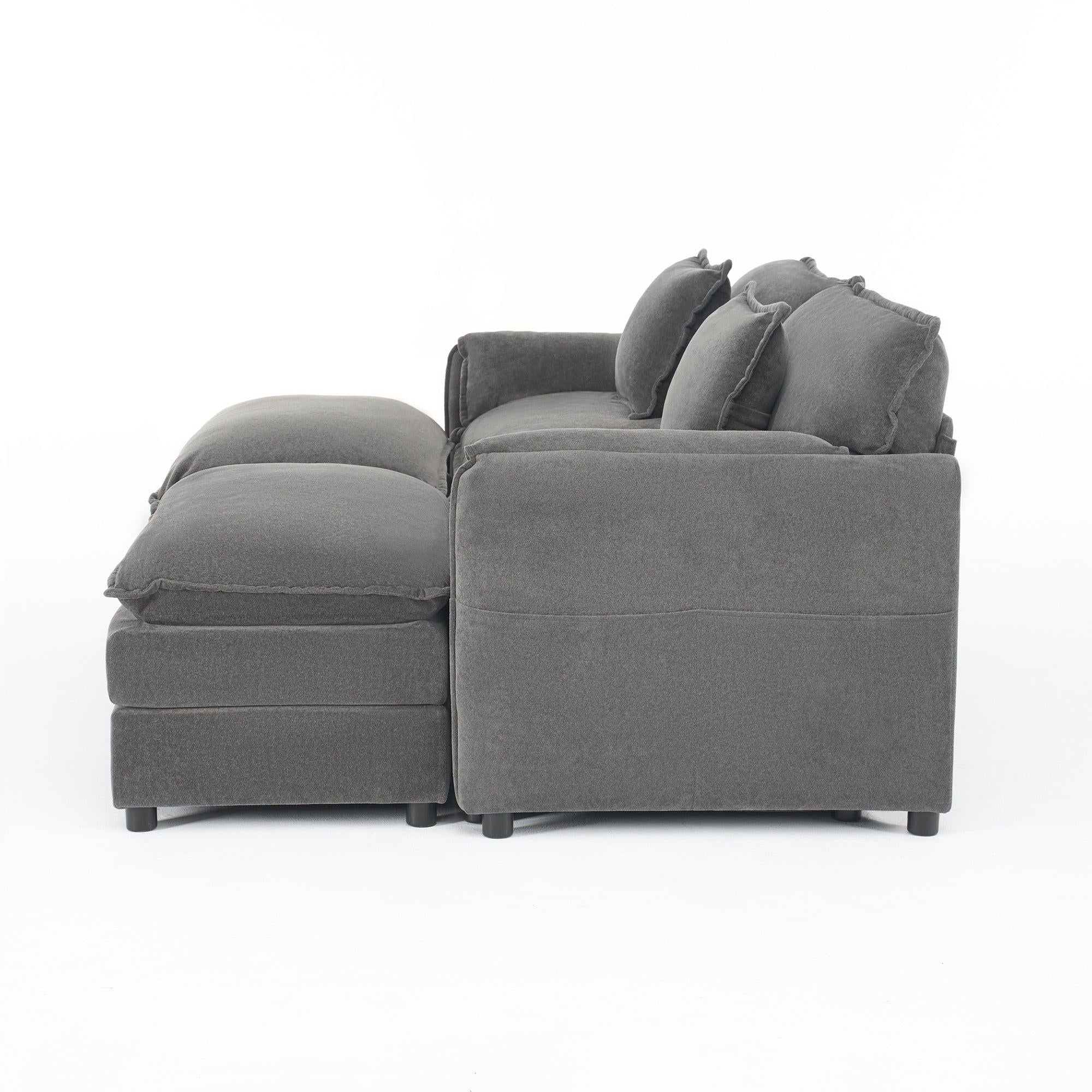 Modular Sectional Sofa with Ottomans for Living Room.