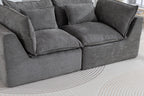 Detailed view of the Cloud Couch cushions and seat structure, showcasing plush comfort and soft velvet texture.