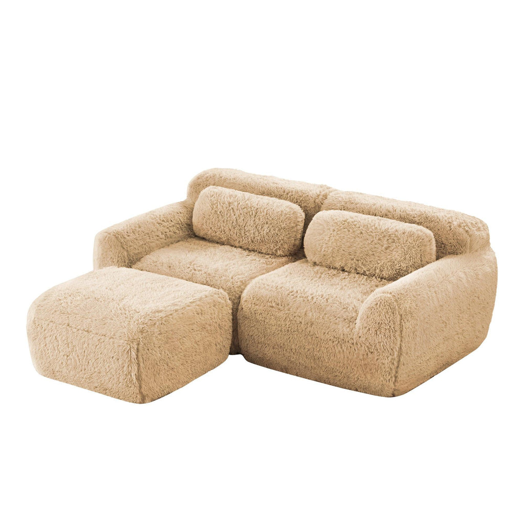 Modular Plush Sofa - L-shaped with Chaise & Throw Pillows.