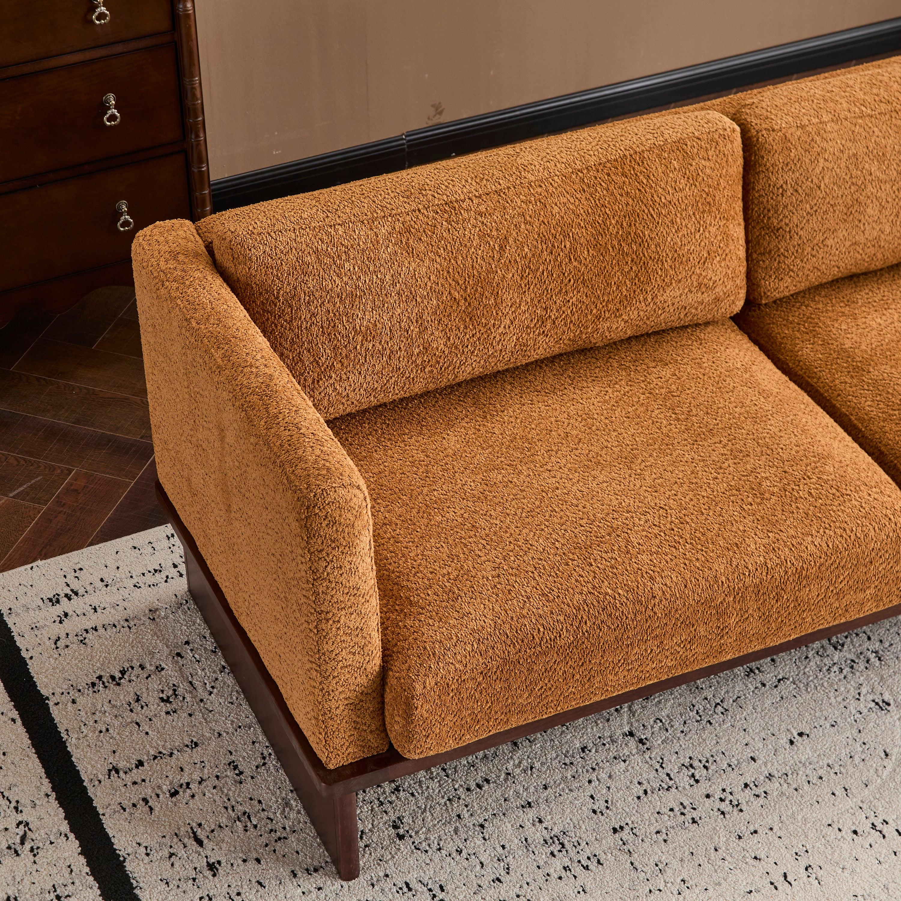 Modern 3 Seater Boucle Sofa with Solid Wood Base.