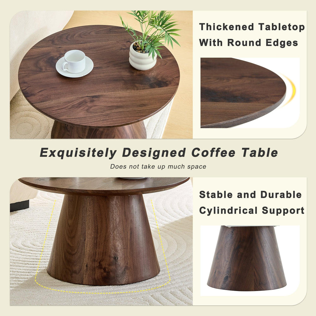Walnut Wood Coffee Table with 23.6-Inch Diameter.