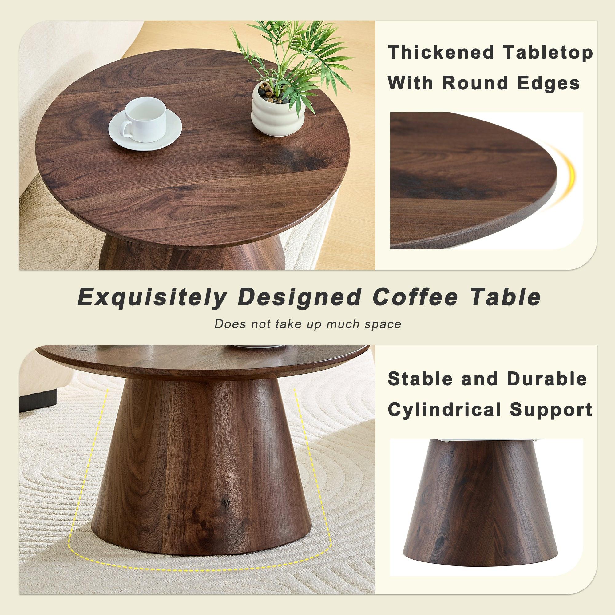 Walnut Wood Coffee Table with 23.6-Inch Diameter.
