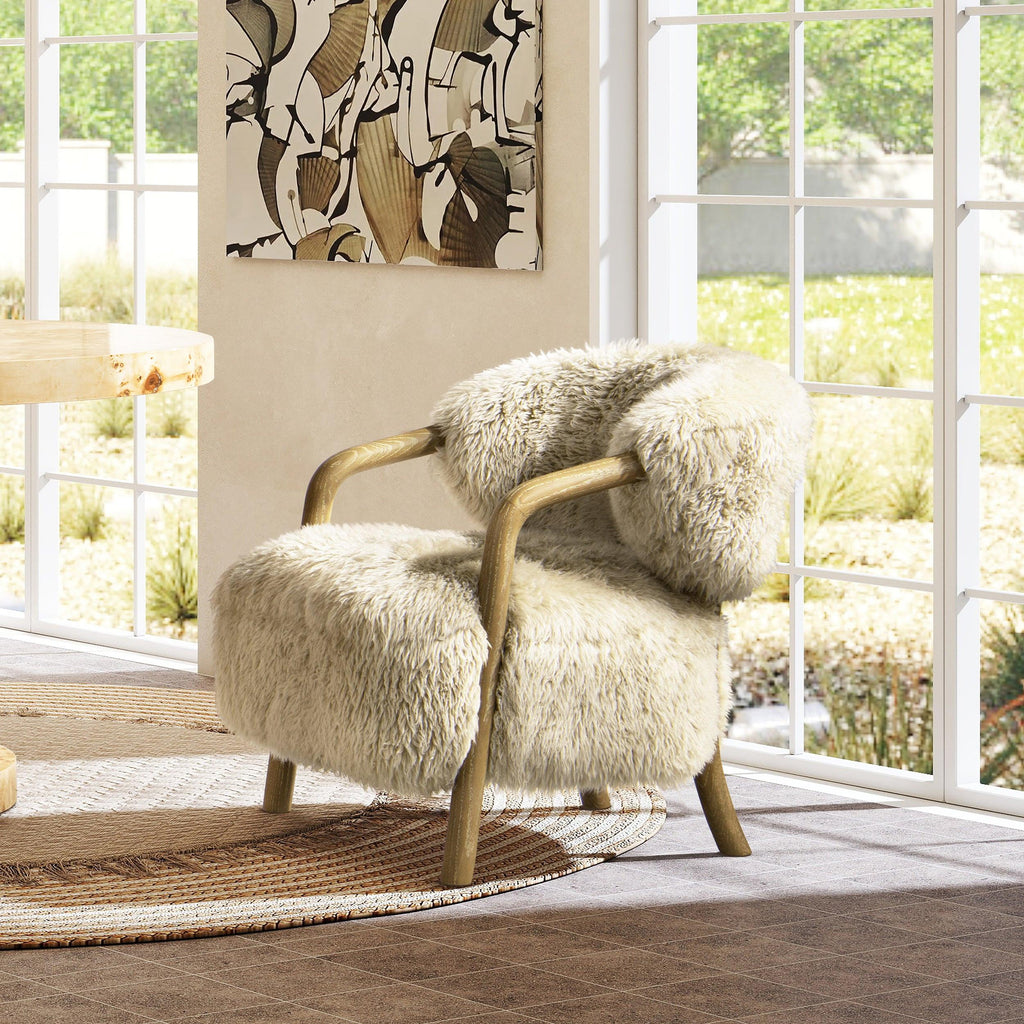 Becker 33' Sheepskin Accent Arm Chair in Taupe Beige.