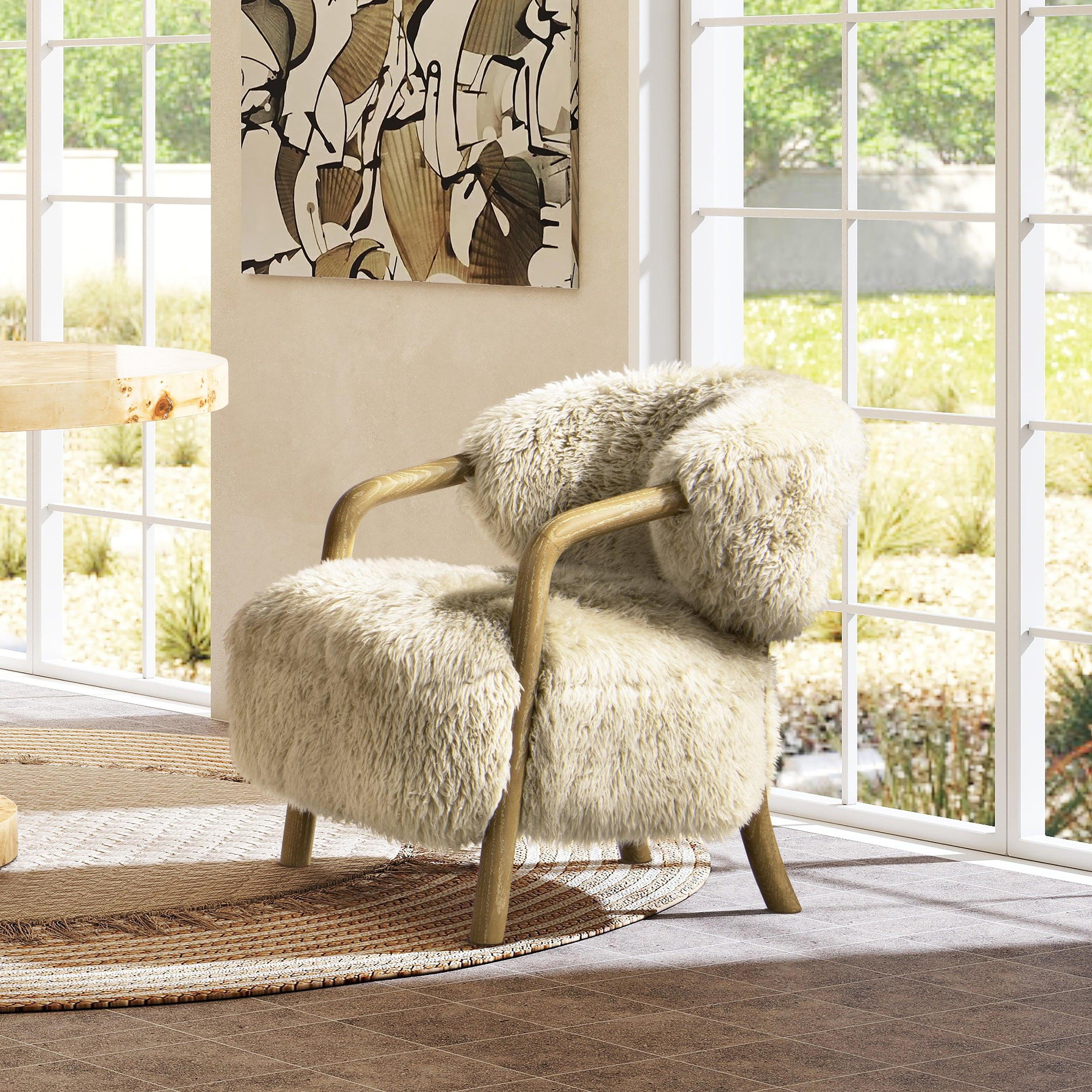 Becker 33' Sheepskin Accent Arm Chair in Taupe Beige.