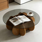 Modern Round Coffee Table - Walnut and Glass Design.