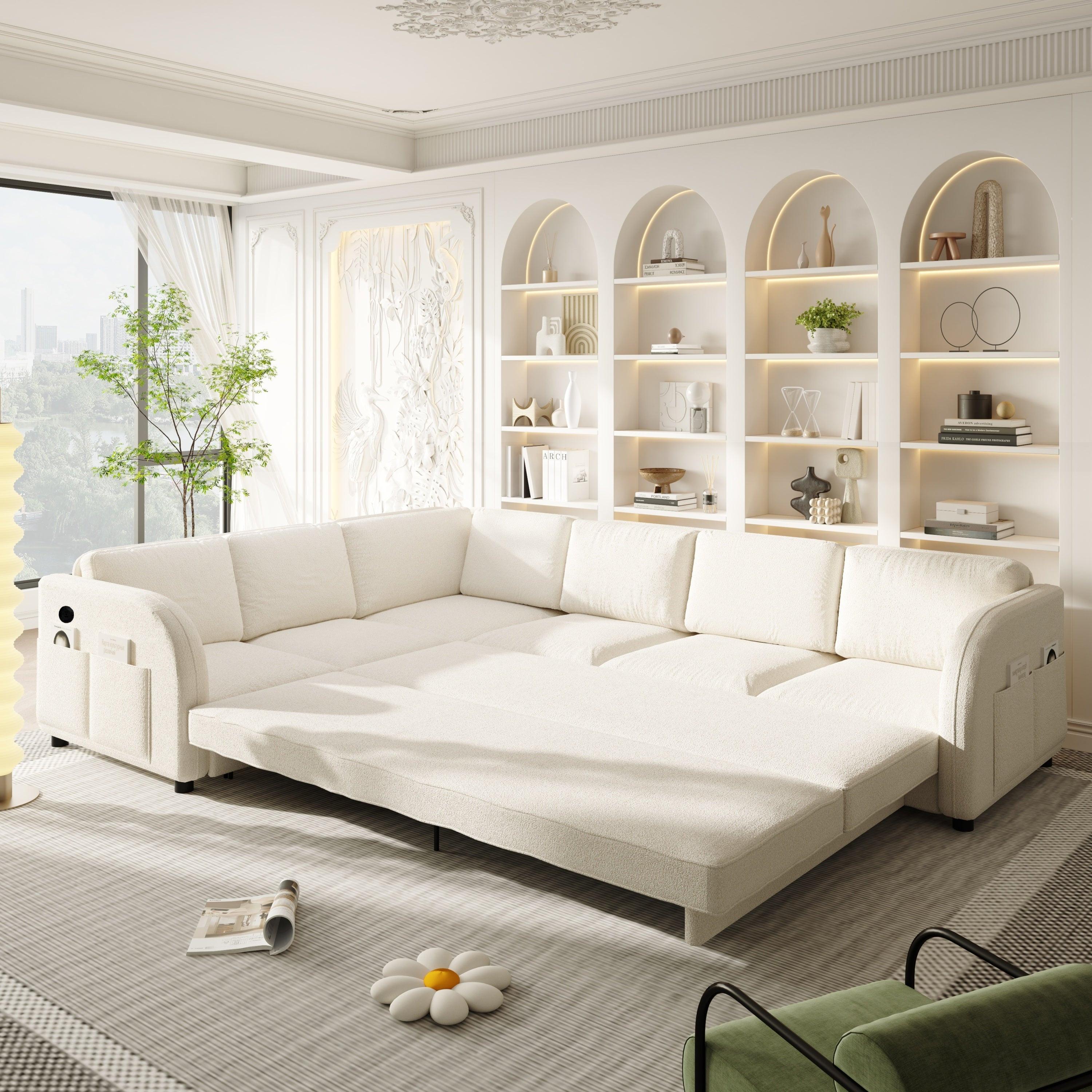 115.2' L-Shaped Sofa Bed with USB Port and Side Pocket.