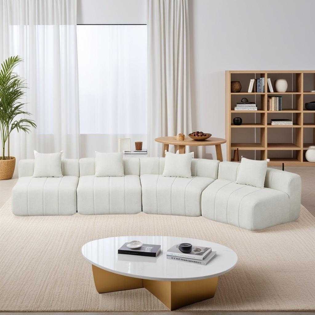 Curved Sectional Sofa with 4 Pillows for Stylish Seating.
