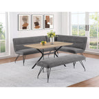 L-Shaped Dining Bench with Grey Upholstery and Retro Design.