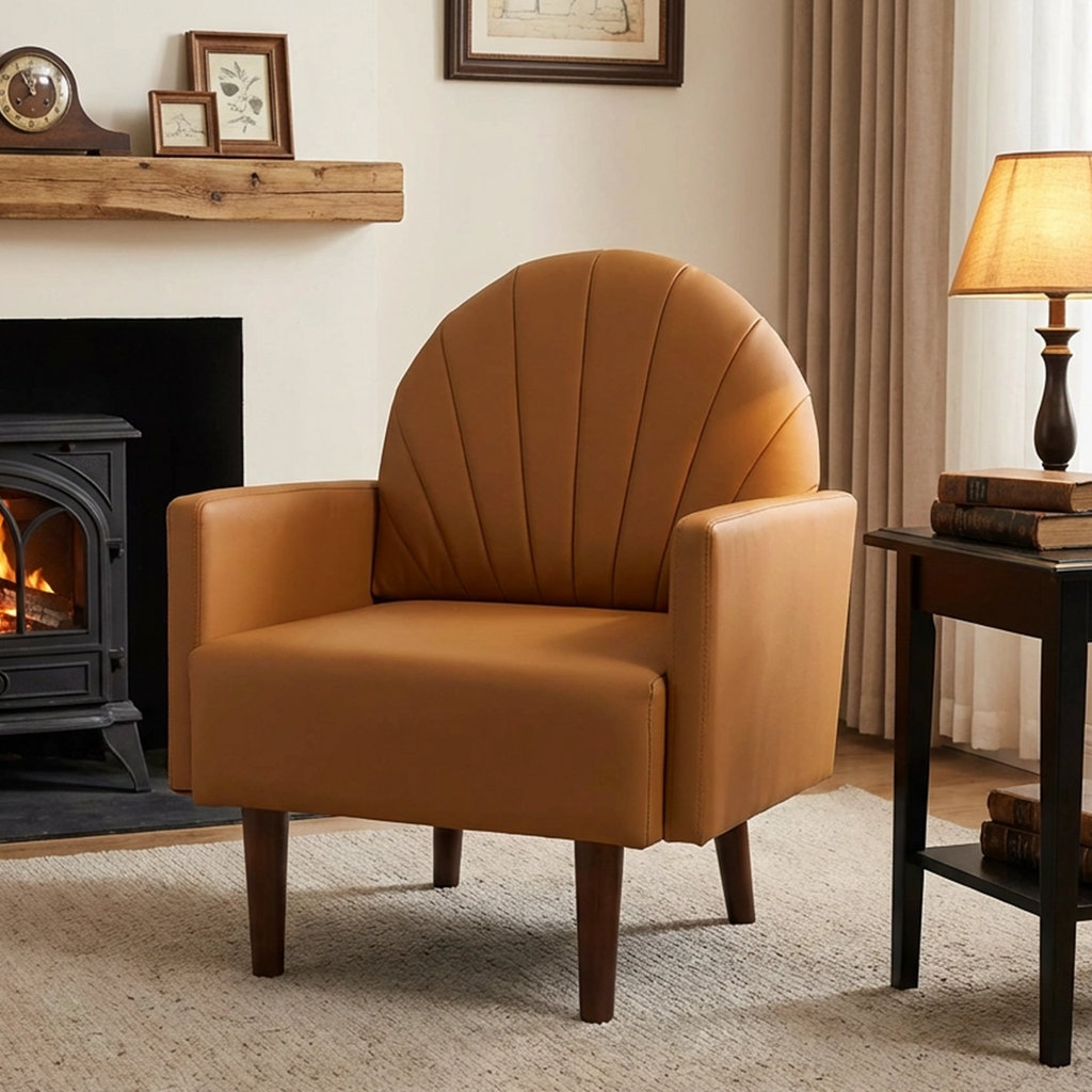 Shell-Shaped Armchair with PU Leather Upholstery.