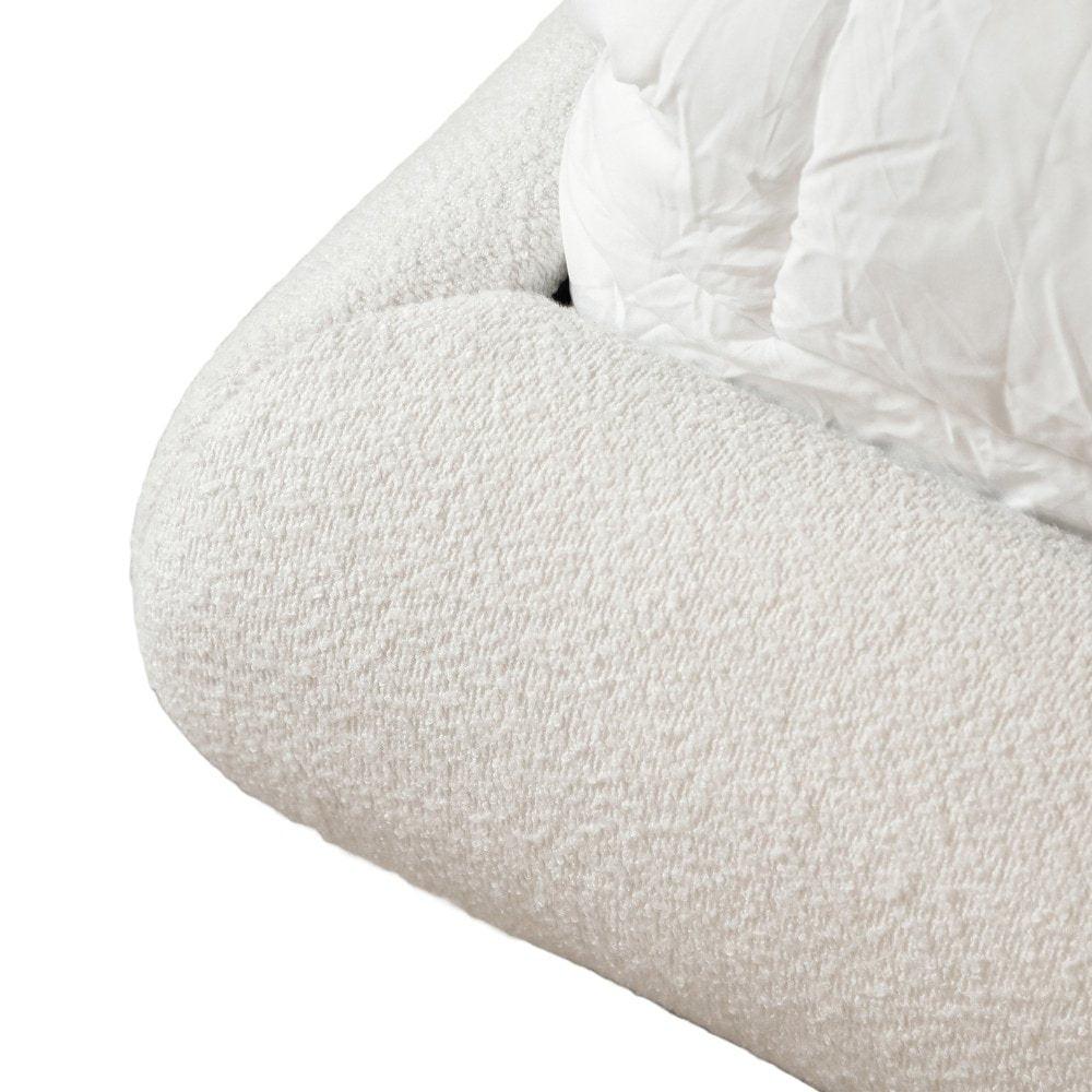 King Size Boucle Upholstered Bed with Wood Feet.