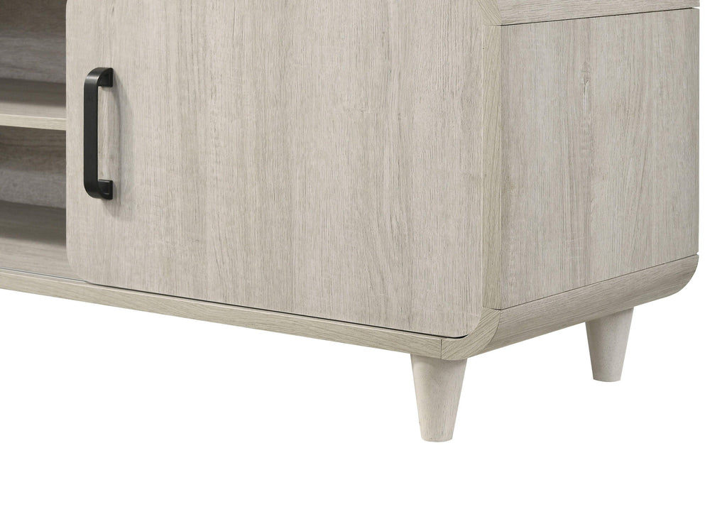 Mid-Century TV Stand with Sliding Doors & Tapered Legs.