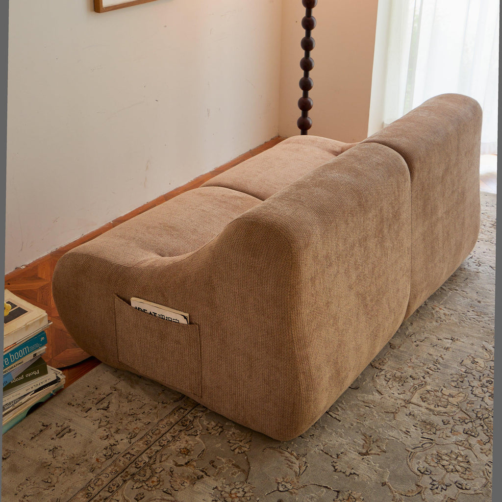Chenille Fabric 2-Seater Sofa, Easy-Transport, Brown.