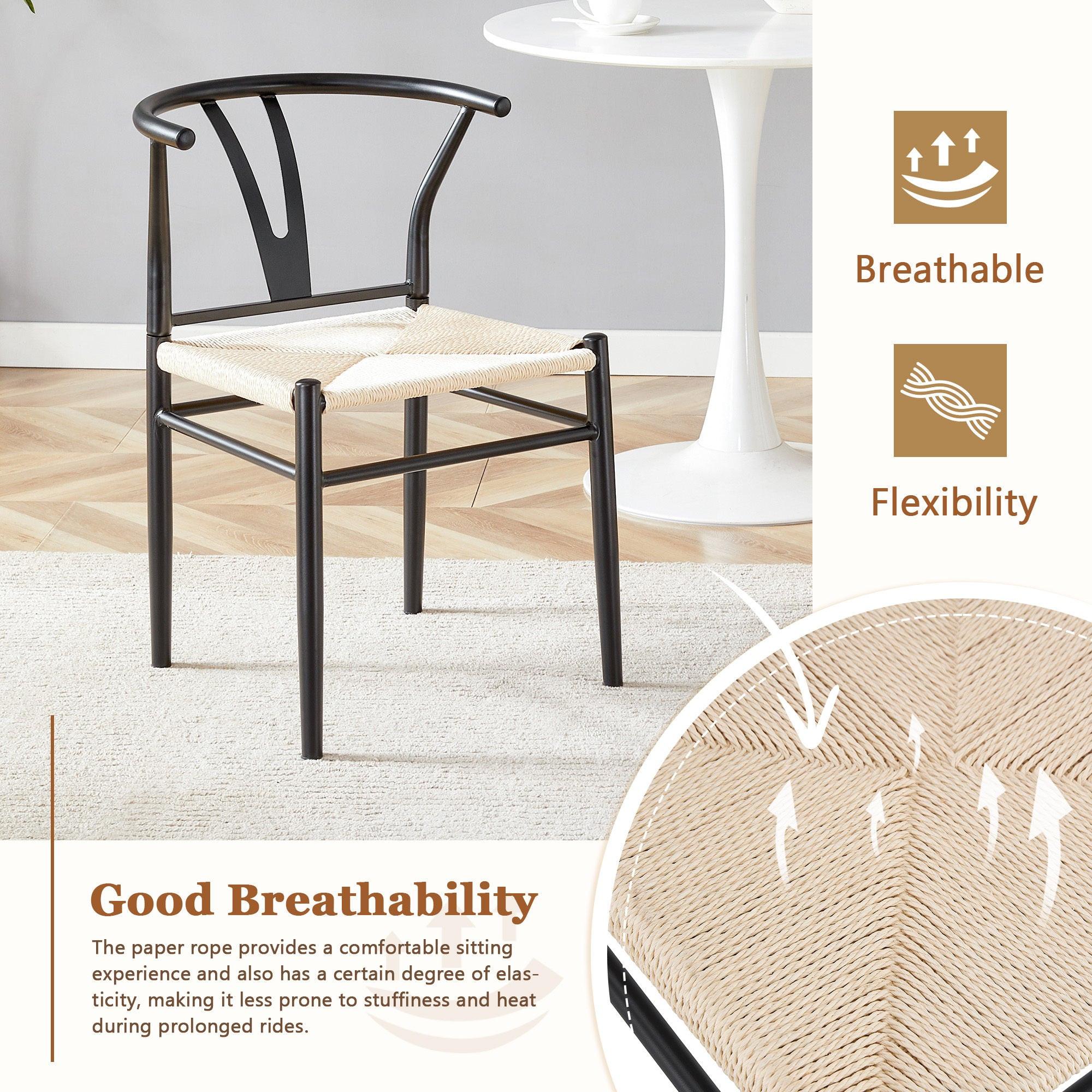 Black Woven Dining Chairs Set with Roman Column Table.