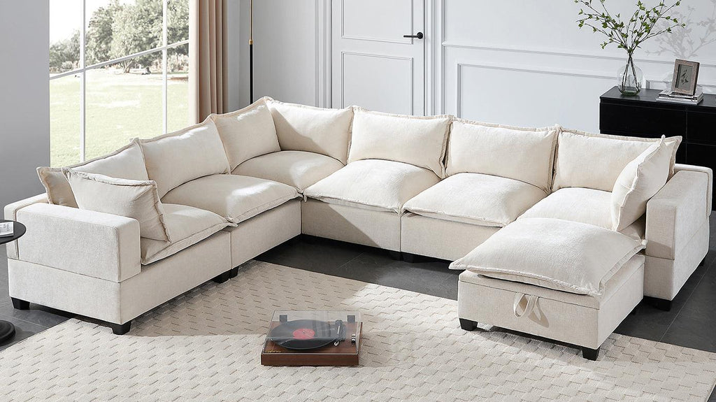 117.5'' Modular Sectional Sofa with Movable Storage Ottoman.