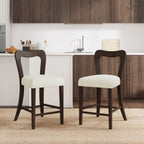 Counter Stool Set of 2 - Dark Brown + Beige shown in modern kitchen with ergonomic backrests and cushioned beige seats.