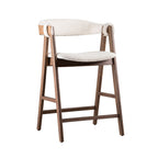 Mid-Century Modern 2pc Counter Stool in walnut finish with beige boucle fabric seat, perfect for stylish dining or bar seating.