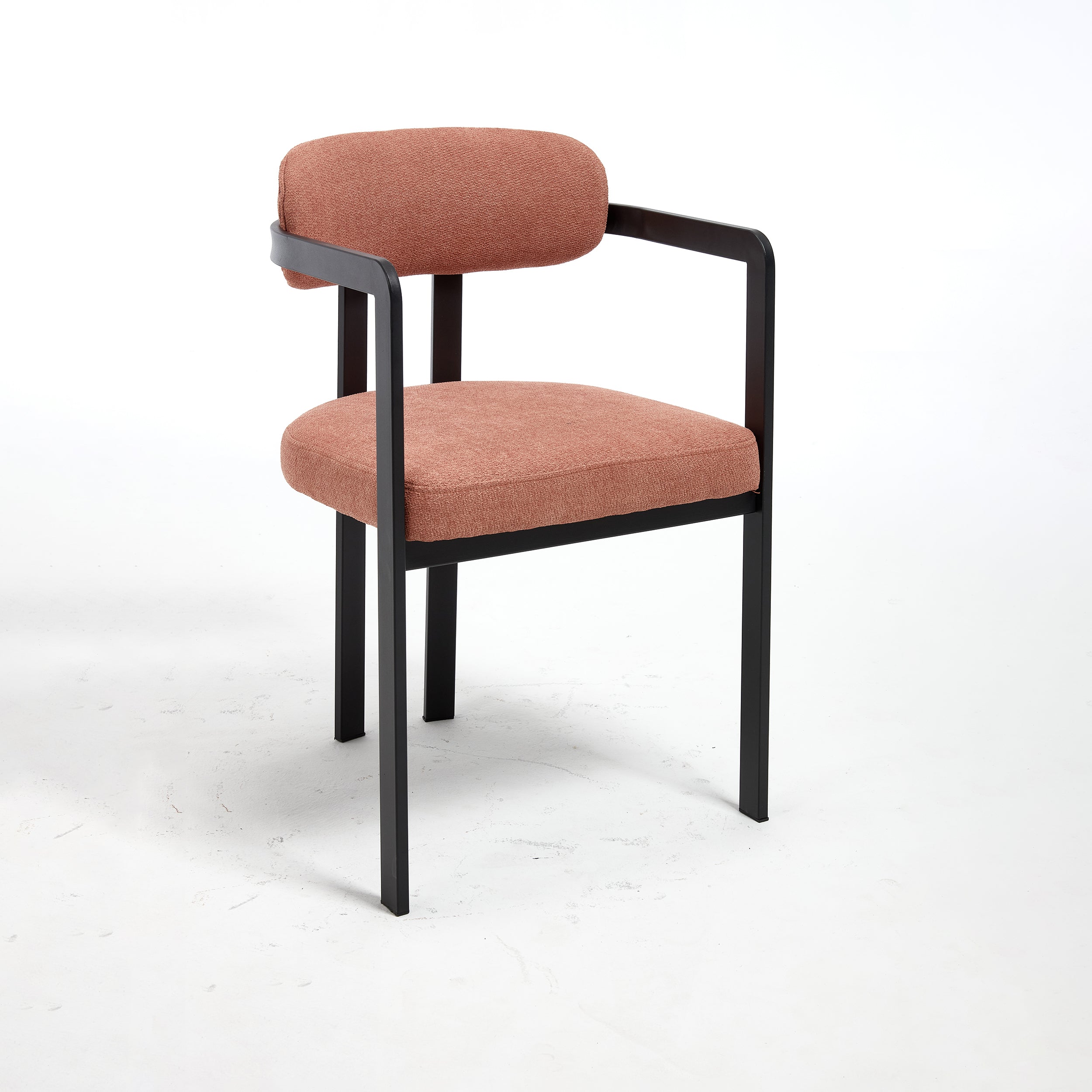 Set of 2 Orange Boucle Dining Chairs with Black Metal Legs