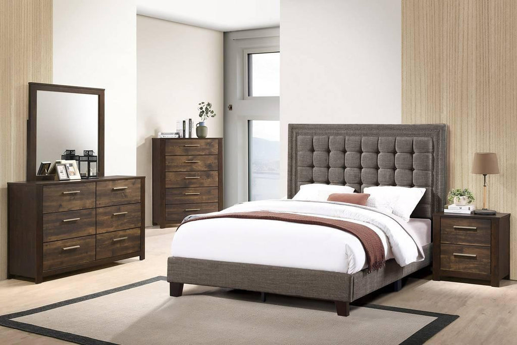 Queen Size Upholstered Bed with Tufted Headboard.