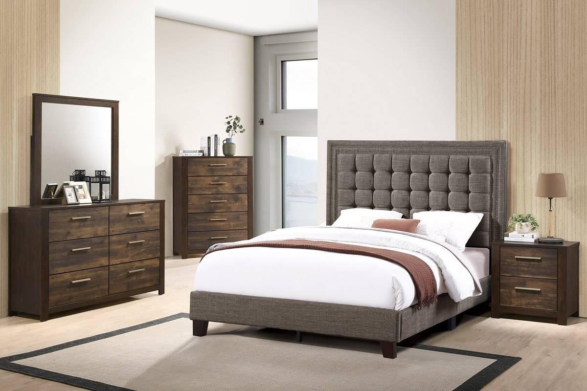 Full Size Upholstered Bed with Tufted Headboard.