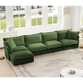 4-Seater Chenille L-Shape Slipcovered Sectional Sofa in Green