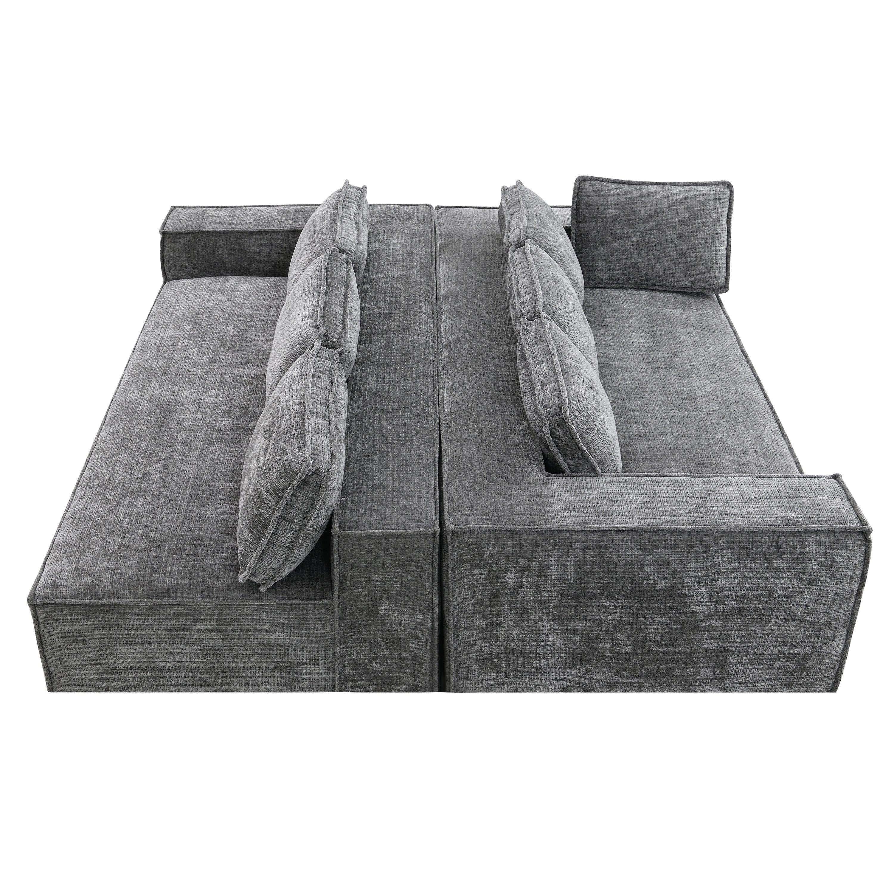 Modular Chenille Sectional Sofa, 6-Seater L-Shaped Set.