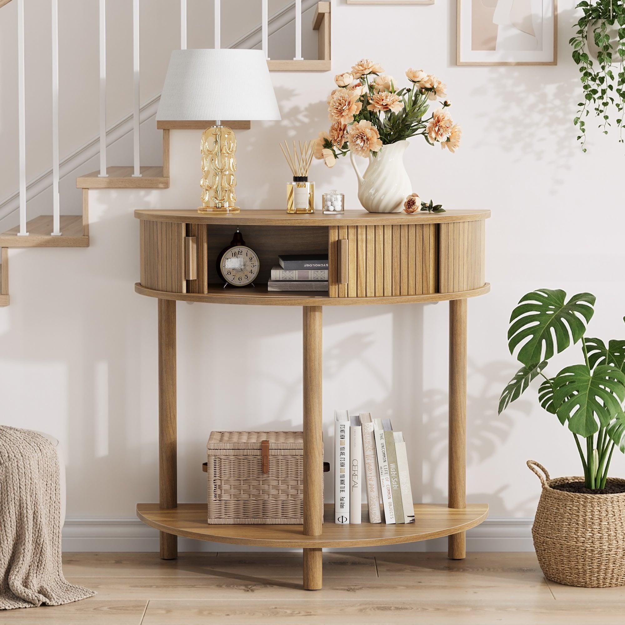 Half-Moon Console Table - Walnut for Entryway & Living Room.