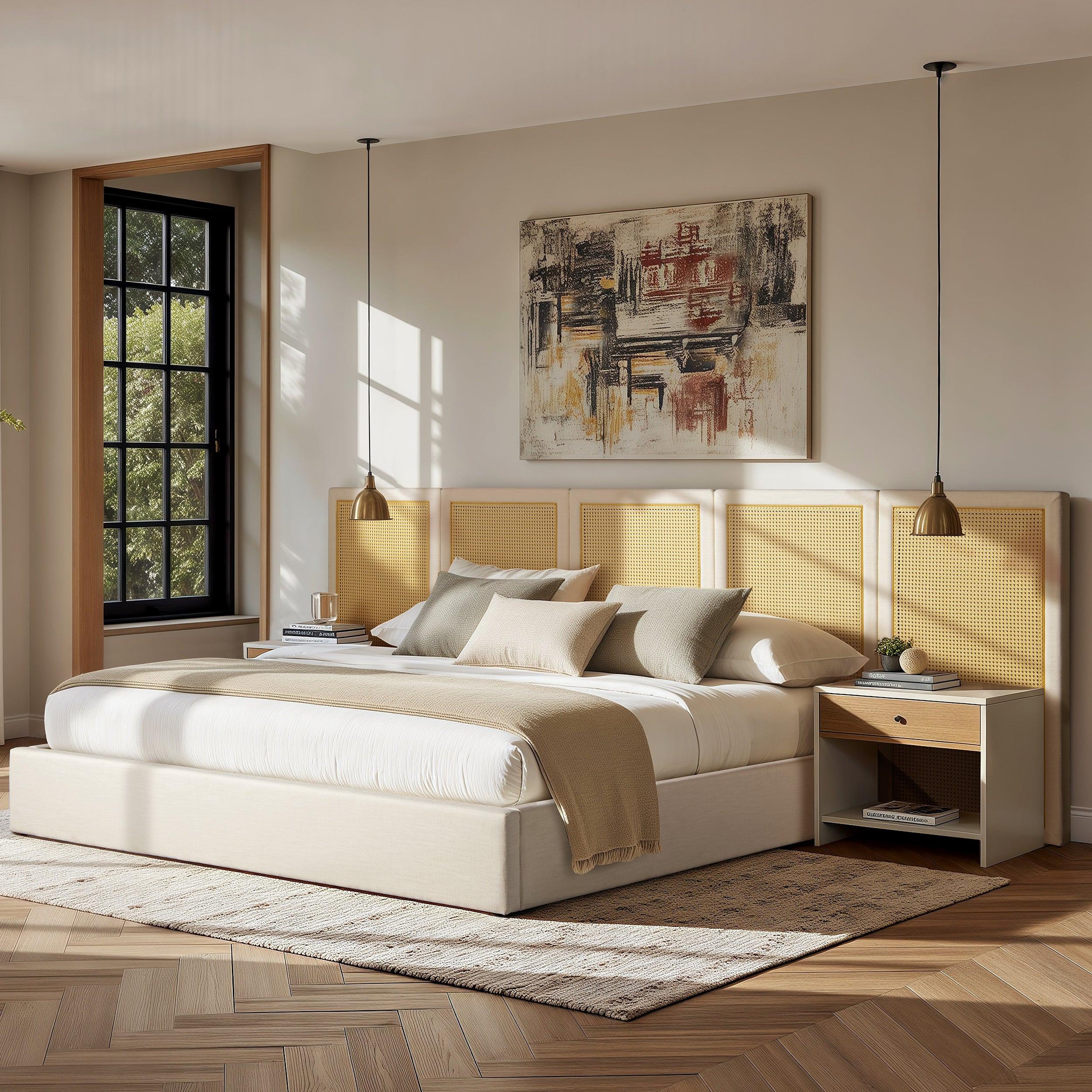 Capri Cane Platform Bed with Extended Headboard.