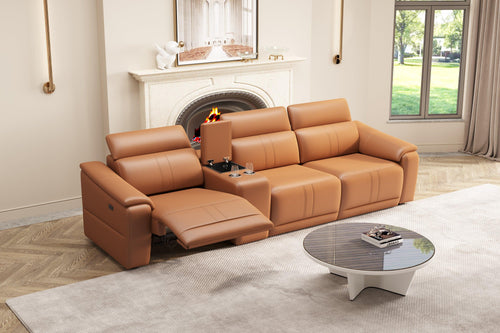 4-Piece Modular Leather Sofa with Cup Holders for Living Room.