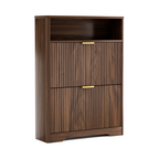 Shoe Storage Cabinet for Entryway with Flip Drawers - Walnut