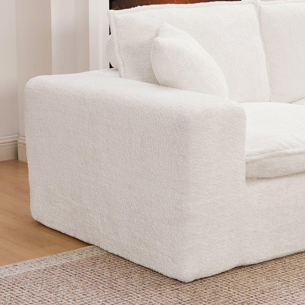 Modern Boucle L-shaped Sectional Sofa with Ottoman.