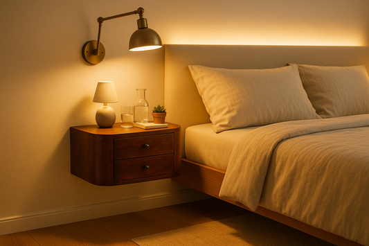 Solid Wood Lunar 2-Drawer Floating Nightstand, Chestnut