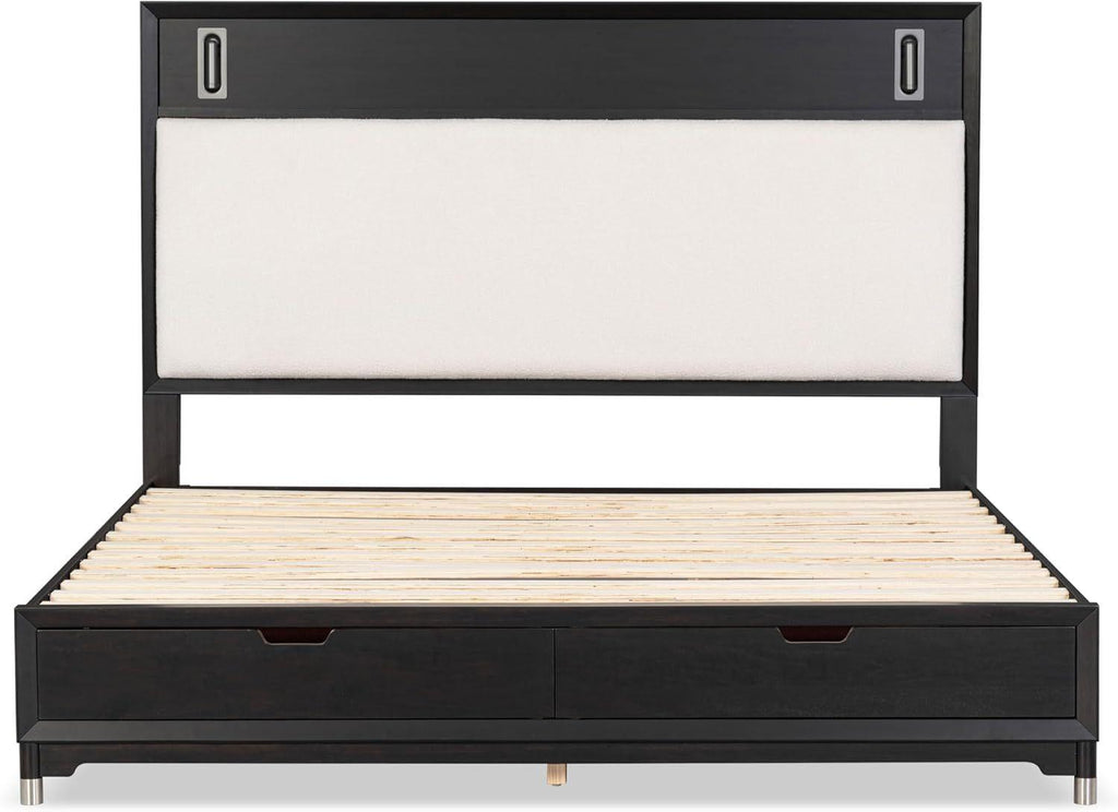 Mid-Century Modern King Size Bed with Storage Drawers.