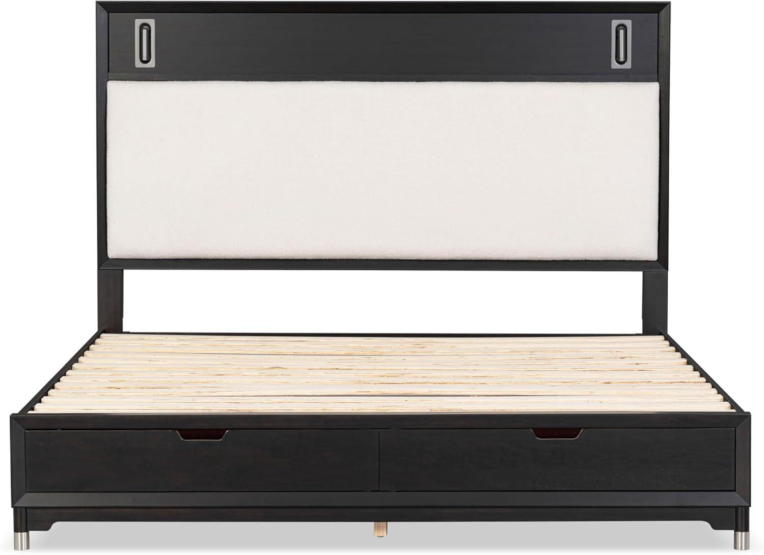 Mid-Century Modern King Size Bed with Storage Drawers.