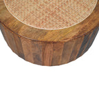 Artisan Solid Wood Coffee Table with Rattan Design.
