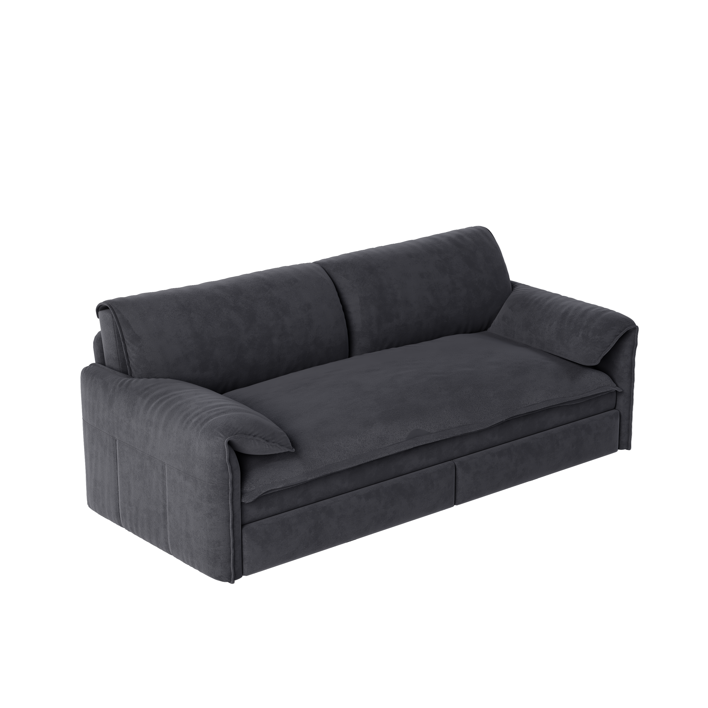 66-Inch Grey Velvet Queen Pull-Out Sleeper Sofa with Side Storage