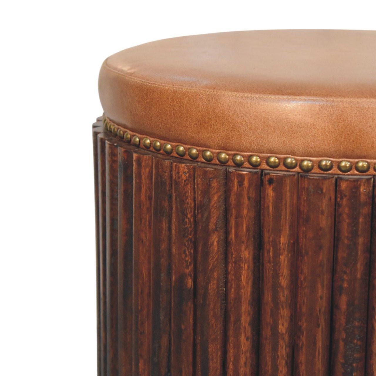 Solid Wood Leather Accent Stool for Modern Bedrooms.