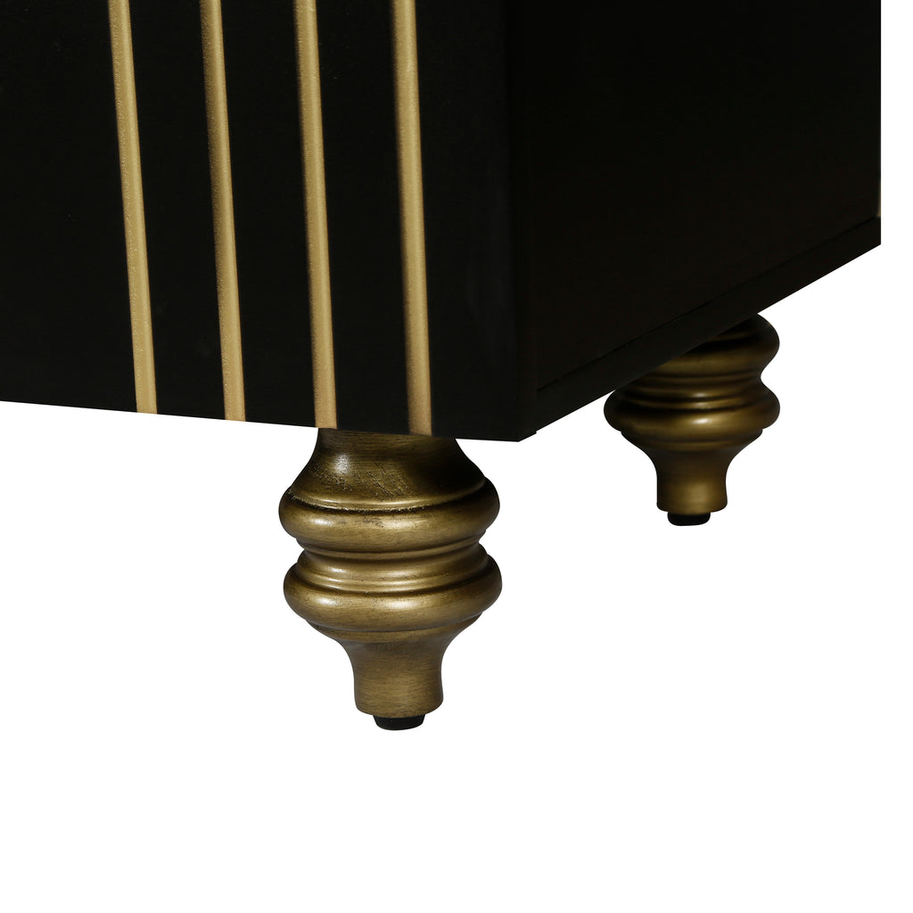 Modern Fluted Sideboard Buffet with Storage, Curve Element with Strict Lines, Black MDF 4-Door Cabinet