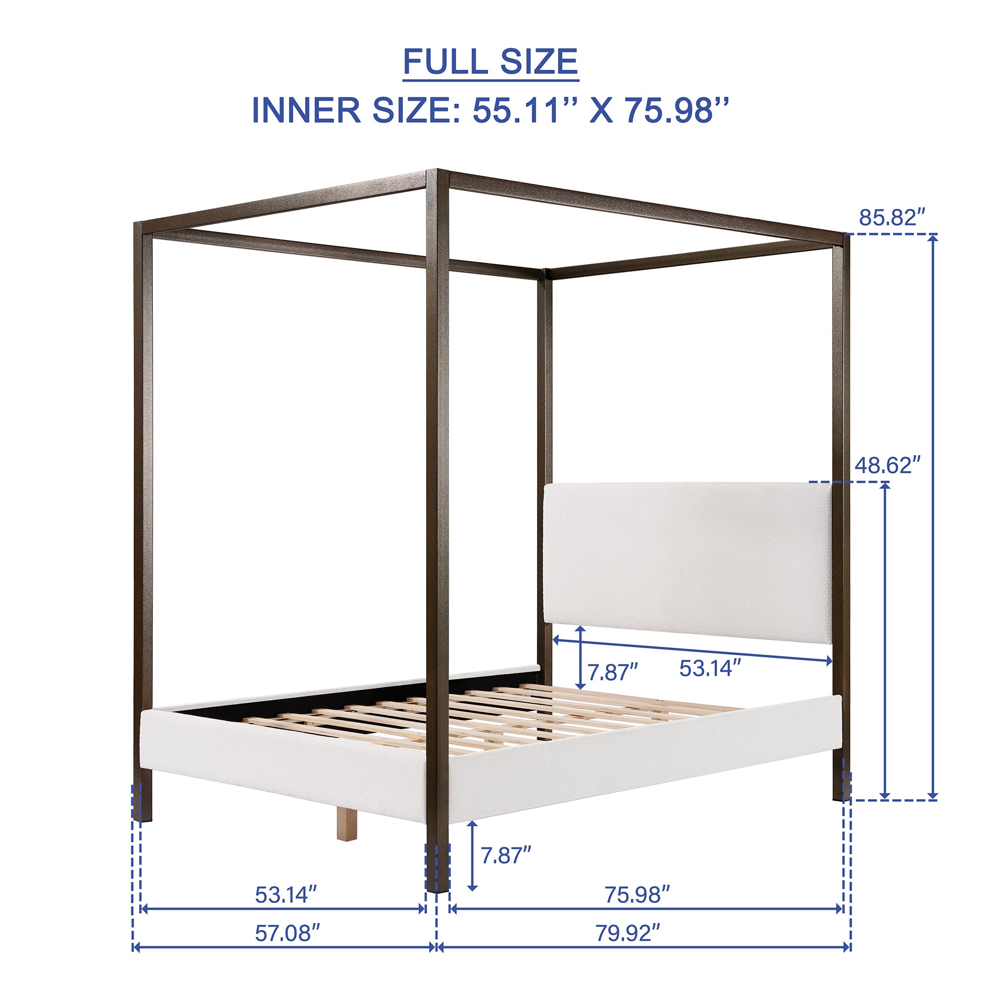 Industrial Luxe Boucle Upholstered Metal Canopy Bed