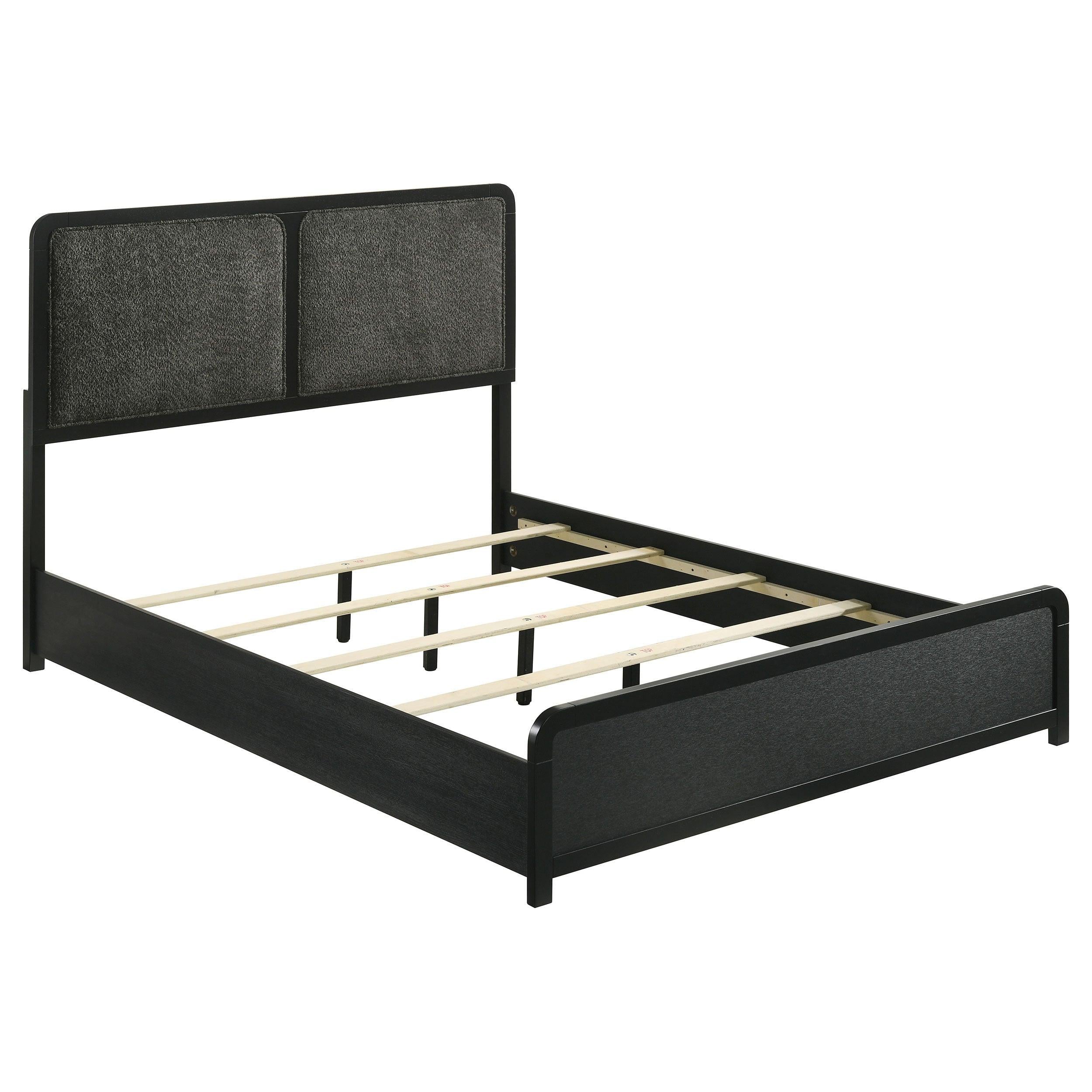 Burton Black Upholstered King Bed.