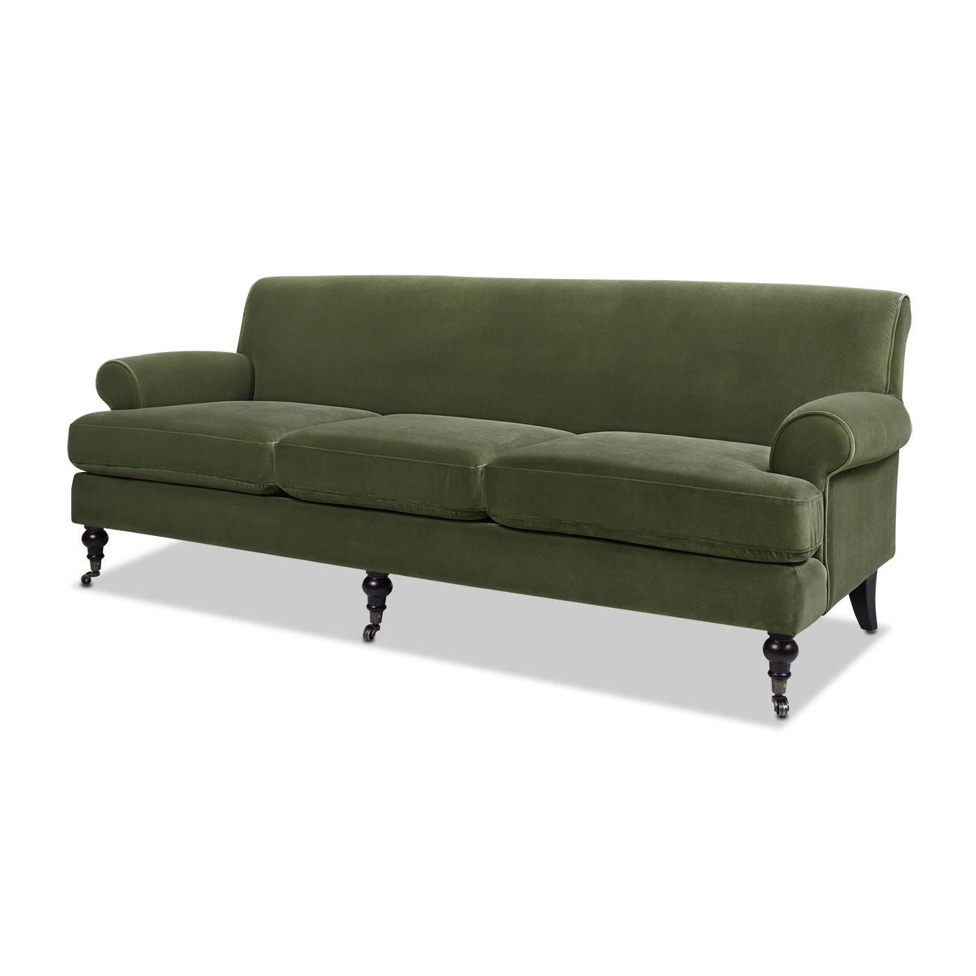 Alana Lawson Olive Green Velvet Sofa for Living Room.